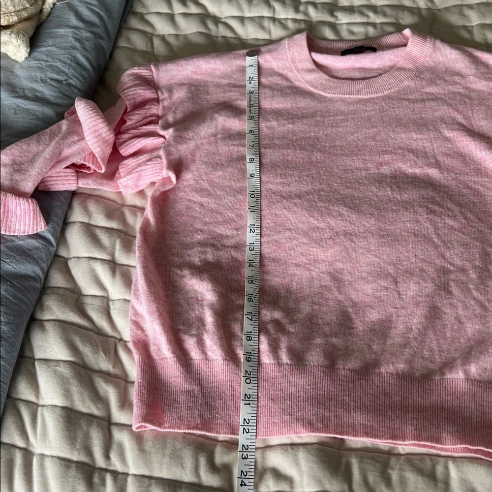 J. Crew Pink Ruffle-Sleeve Crewneck Sweater